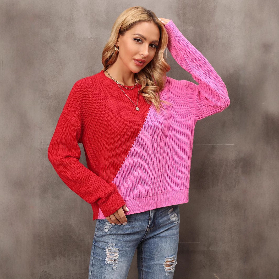 Damen Pullover Asymmetrisches Farbblockdesign Eveloria