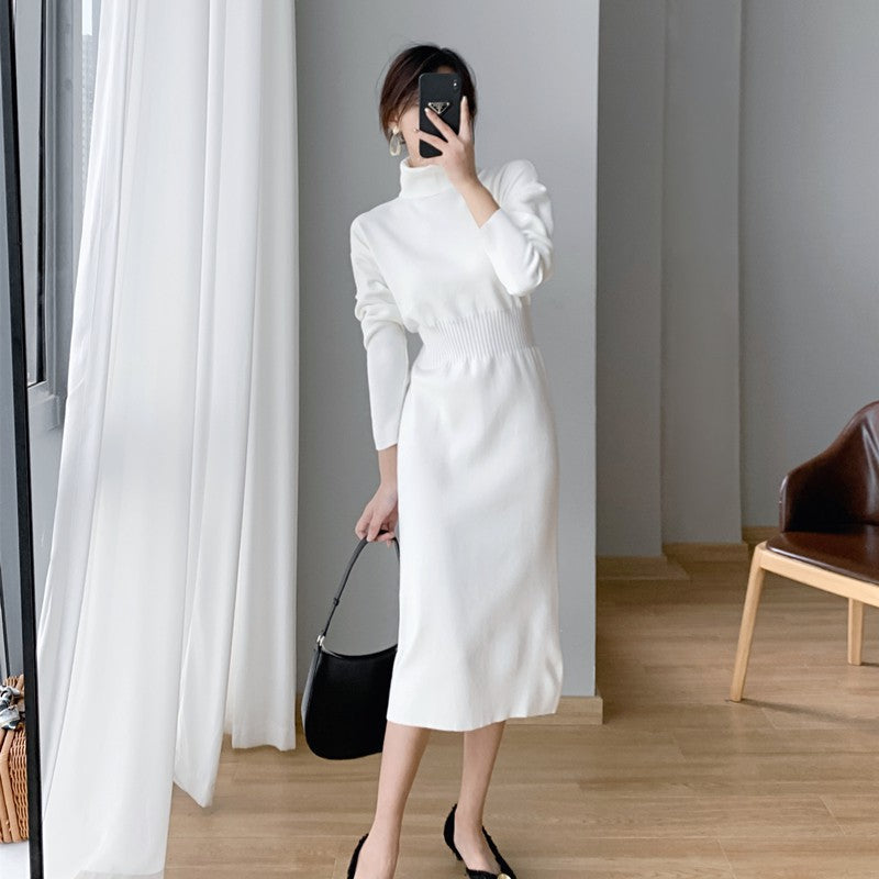 Damen Strickkleid Figurbetont Hochkragen Elegantes Design Eveloria