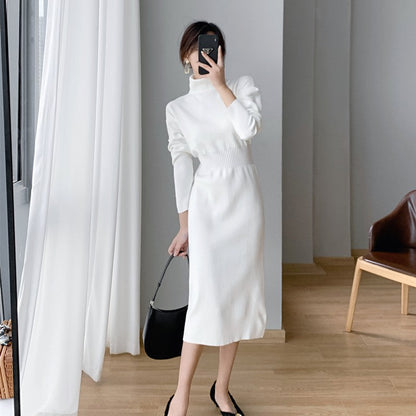 Damen Strickkleid Figurbetont Hochkragen Elegantes Design Eveloria