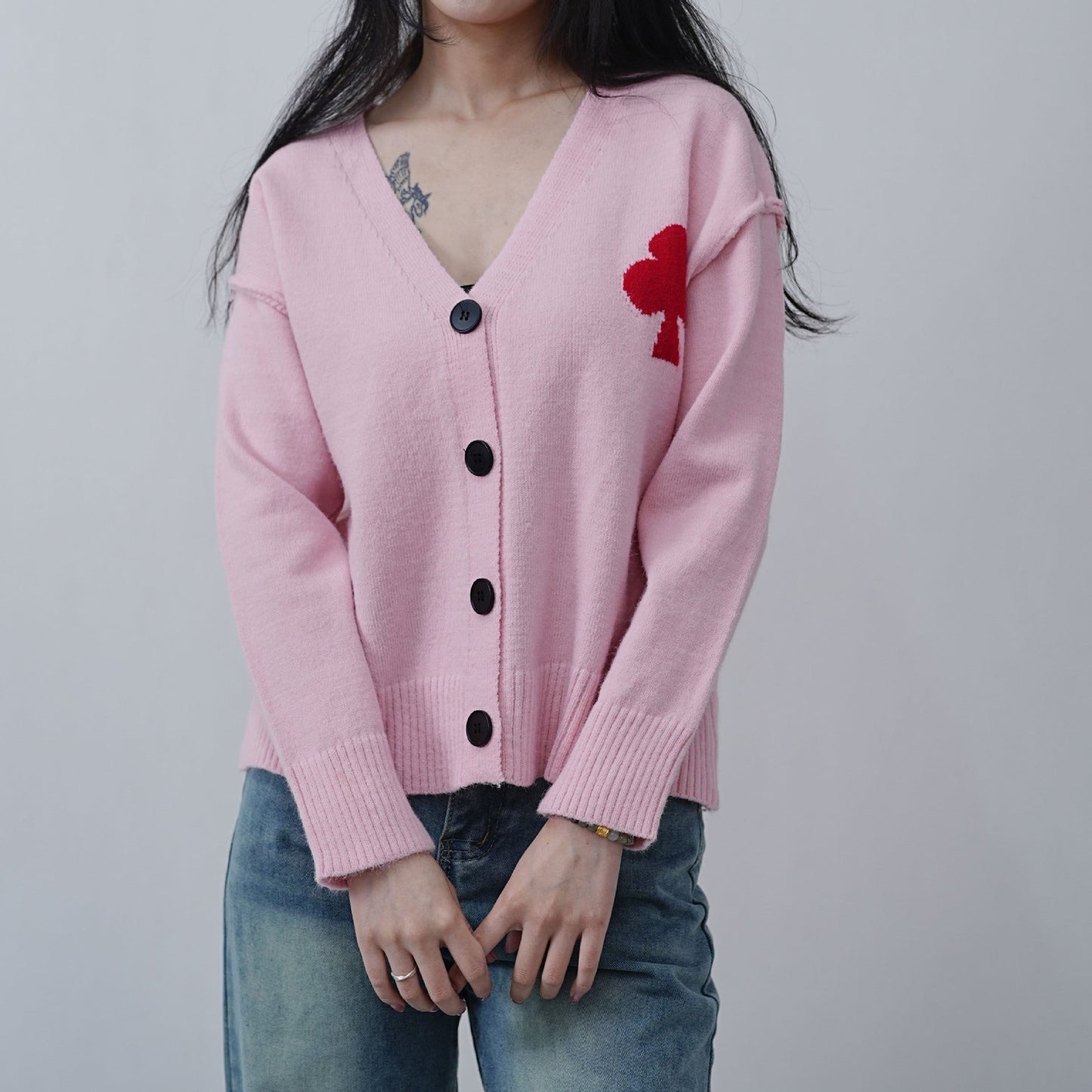 Damen Strickjacke Weich Herzstickerei Eveloria