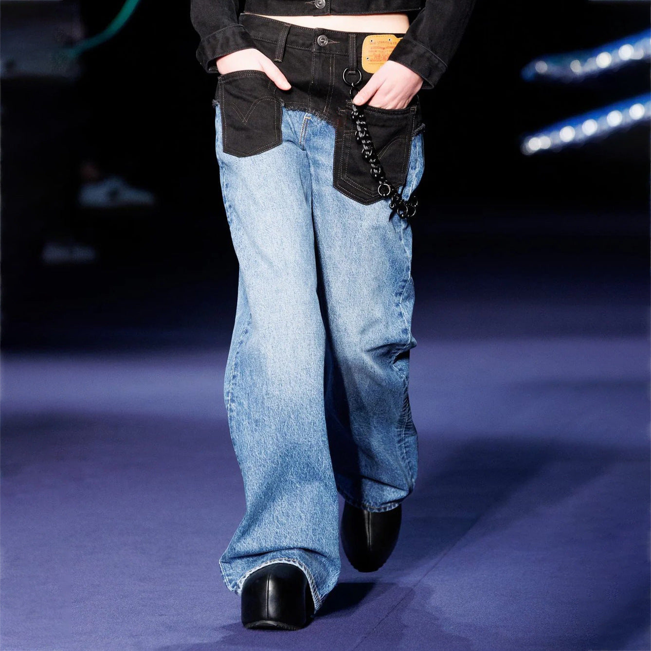 Damen Weite Jeans aus Stretchdenim Schwarz Eveloria - Eveloria
