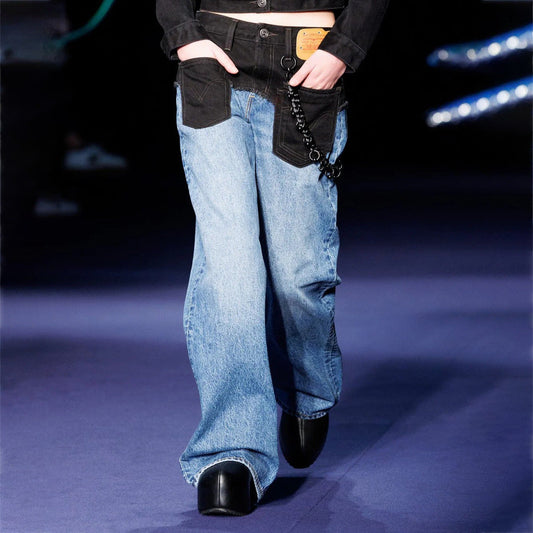 Damen Weite Jeans aus Stretchdenim Schwarz Eveloria - Eveloria