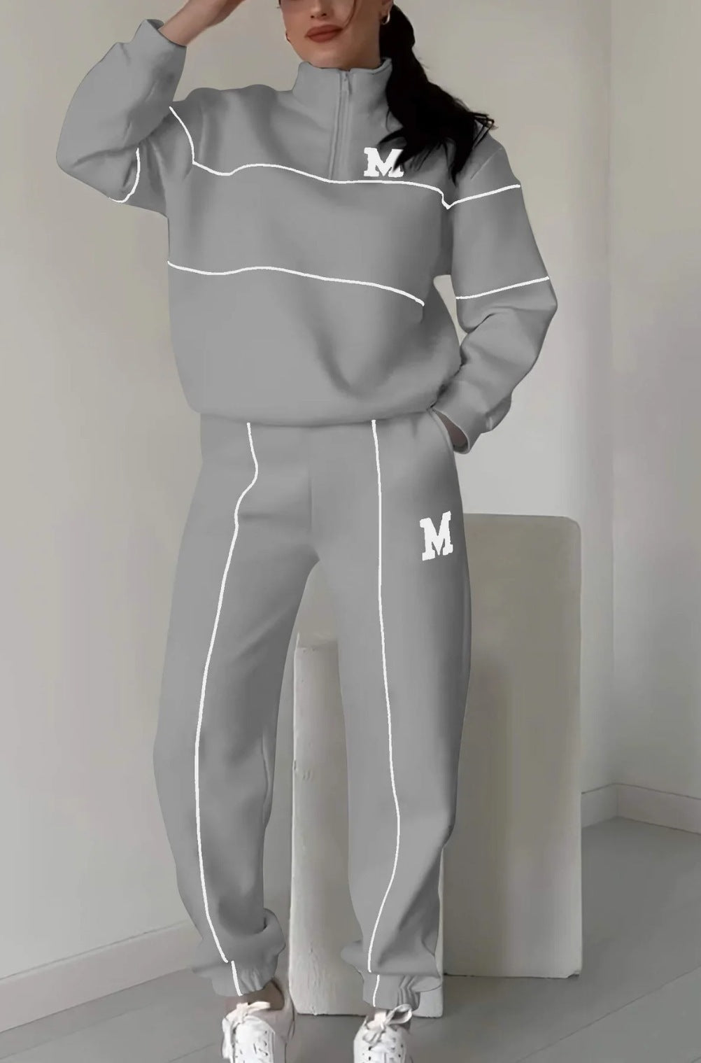 Damen Sportliches Loungewear-Set Elastisch Mit Halbreissverschluss