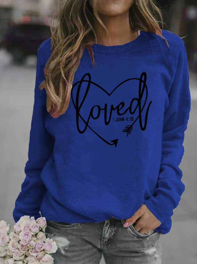 Damen Sweatshirt Herz-Aufdruck Inspirierend Grau Eveloria