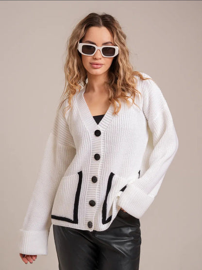 Damen Strickjacke Lässiger Schnitt Tiefen Taschen Beige