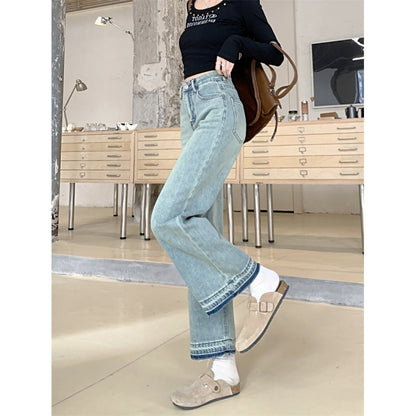Damen Weite Denim-Hosen Hochbund Eveloria