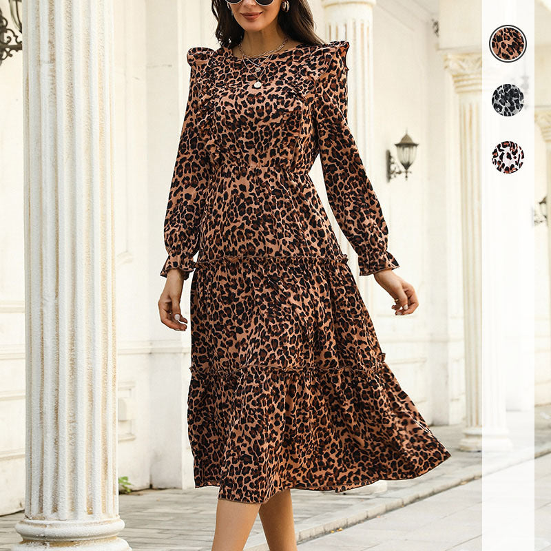 Damen Tiermuster Shirtkleid Voluminöse Ärmel Asymmetrisch - Eveloria