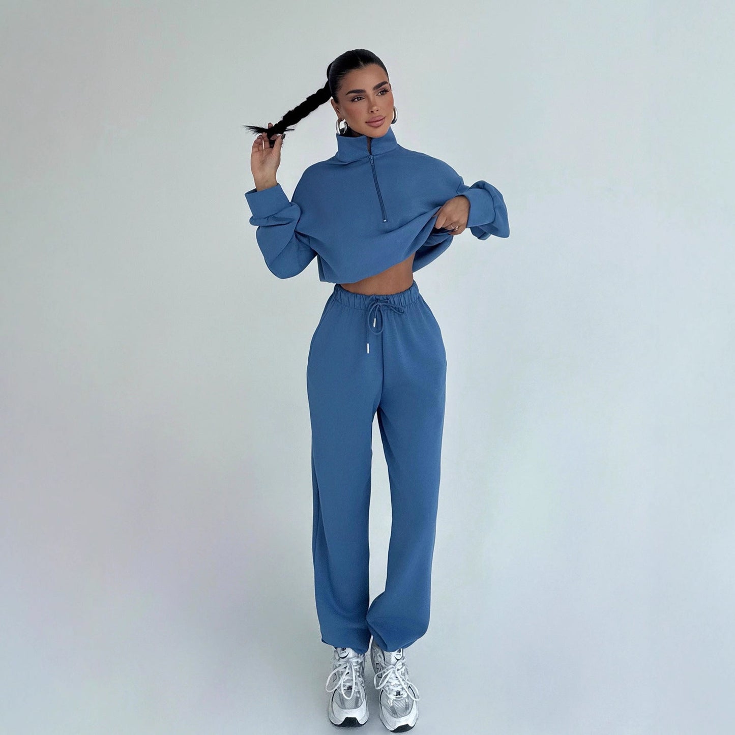 Damen Sportanzug Cropped Stehkragen Reißverschluss Eveloria
