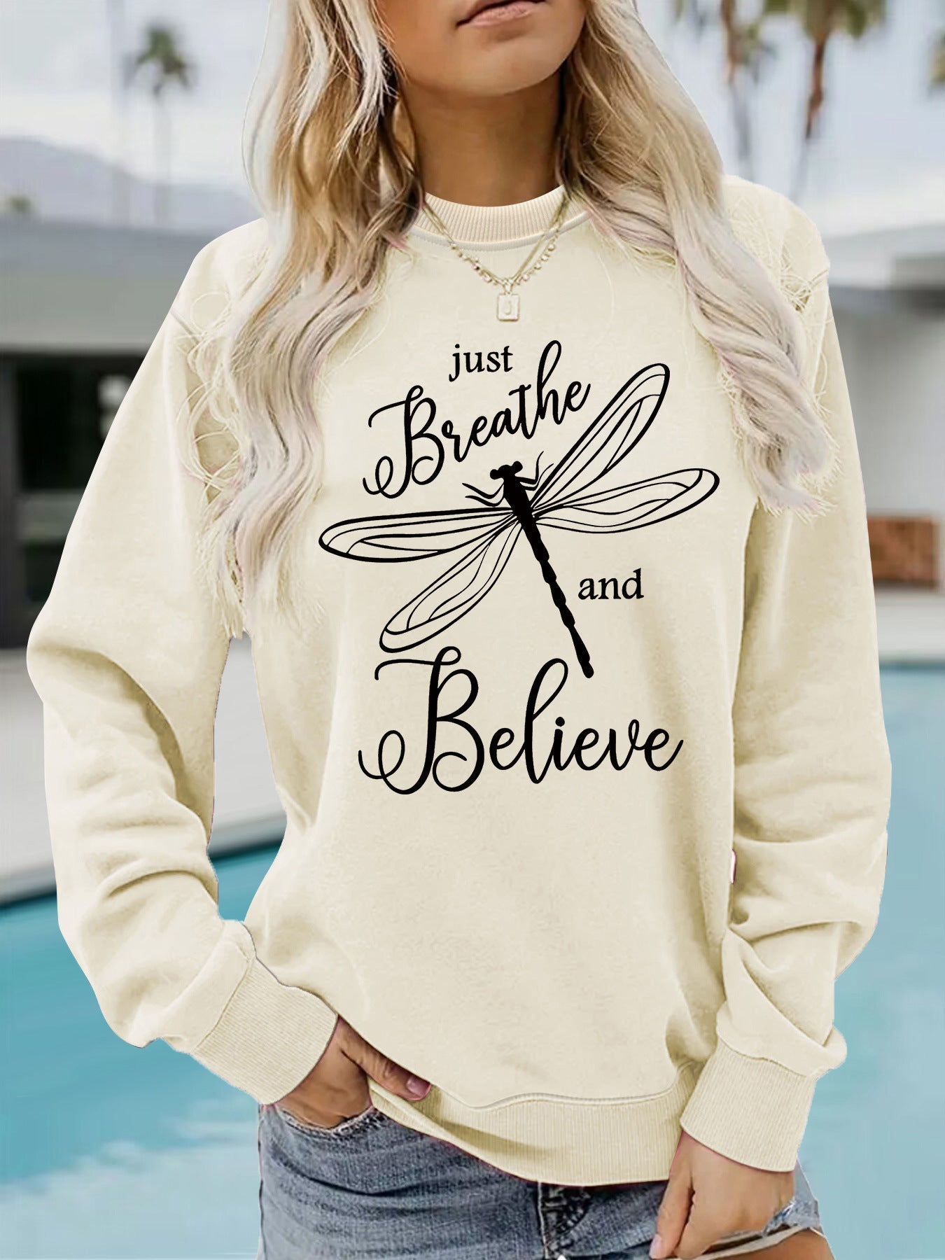 Damen Sweatshirt Drachenfliegen-Motiv Lässiger Schnitt Eveloria