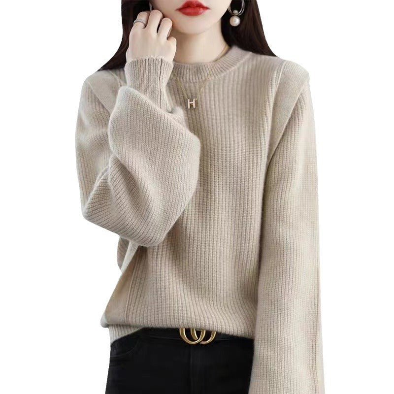 Damen Grobstrickpullover Rundhalsausschnitt Moderner Schnitt Eveloria