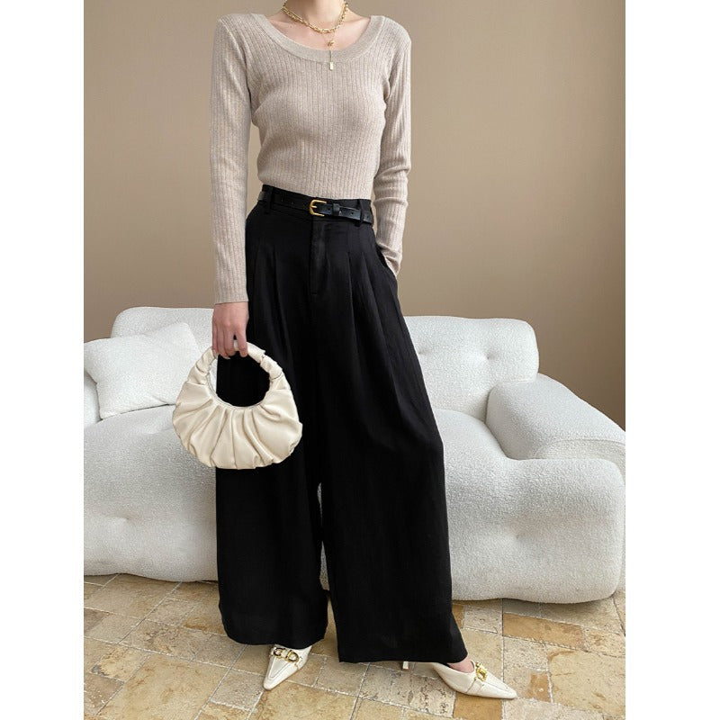 Damen Oberteil V-Ausschnitt Rippstrick Elegantes