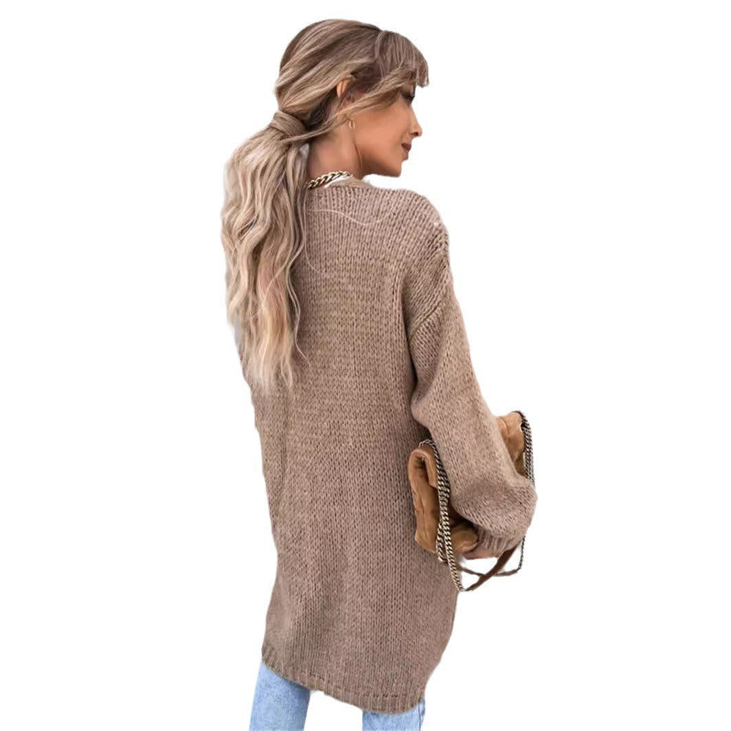 Damen Strickjacke Lässiger Schnitt Weich Grau Eveloria