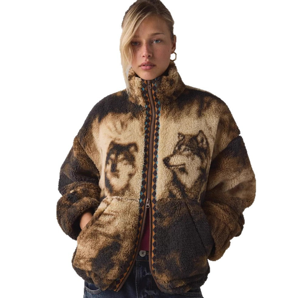 Damen Fleecejacke Tiermotiv Hochkragen Eveloria