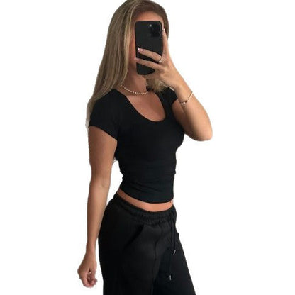 Damen Kurzarm-Oberteil elastisch Rippenstruktur Beige