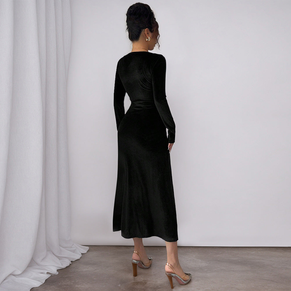 Damen Midi-Kleid Raffiniertes Rüschen-Design Eleganter Ausschnitt