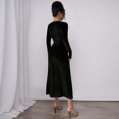 Damen Midi-Kleid Raffiniertes Rüschen-Design Eleganter Ausschnitt