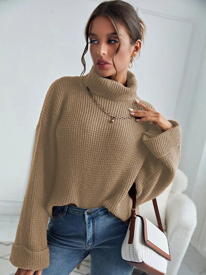 Damen Strickpullover Hohler Kragen Strukturierte Ärmel
