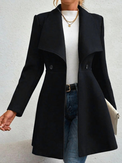 Damen Wollmantel Eleganter Revers Doppelter Knopf Eveloria