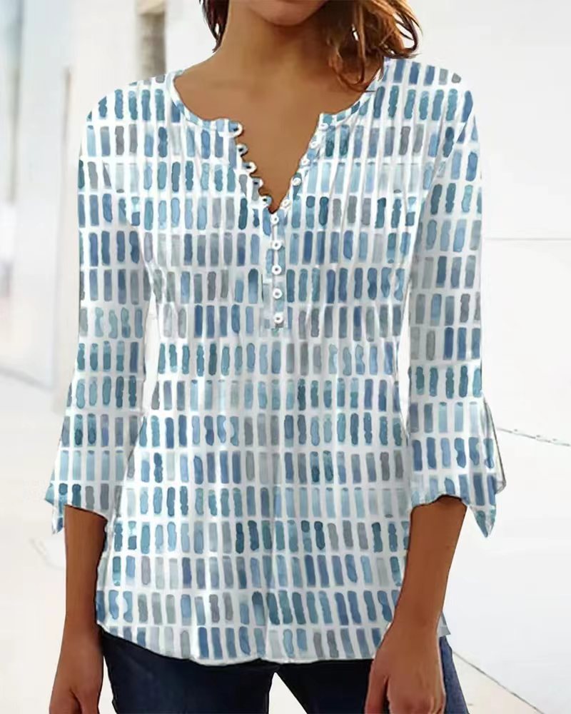 Damen Bluse Modernes Grafikdesign Knöpfe Eveloria