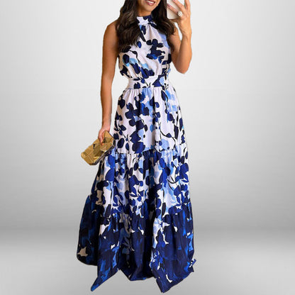 Damen Maxikleid Stehkragen Fließender Rock Eveloria