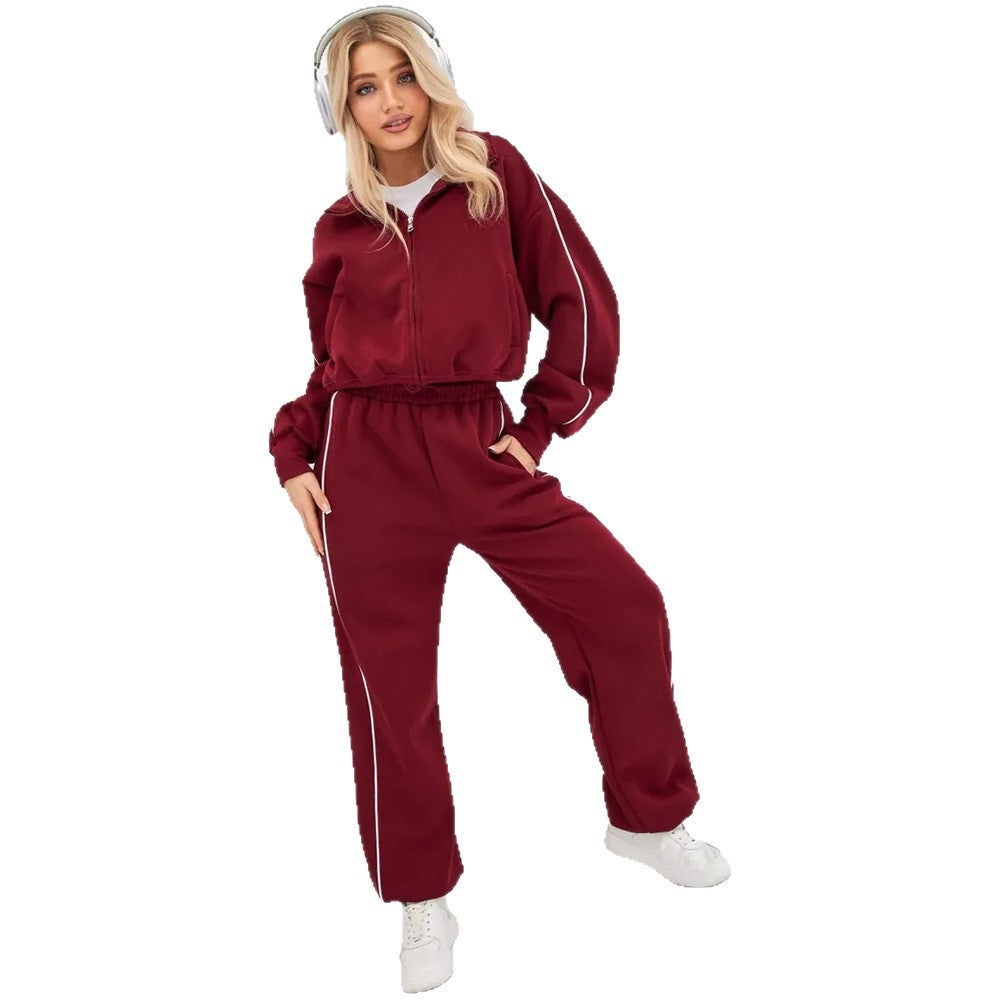 Damen Sportanzug Stehkragen Weite Hose Eveloria