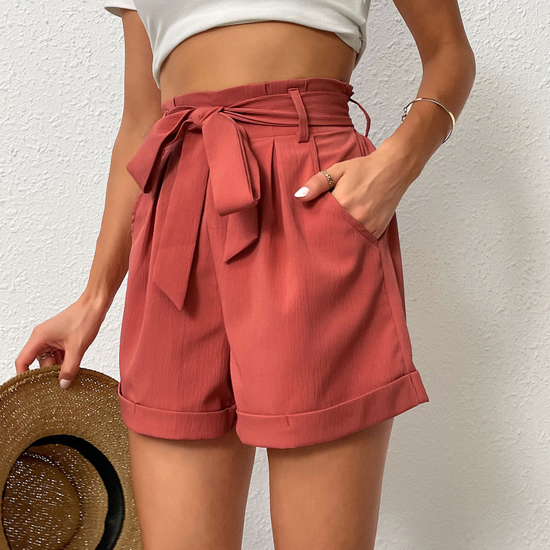 Damen High-Waist-Shorts mit Schleifenbindung und Taschen