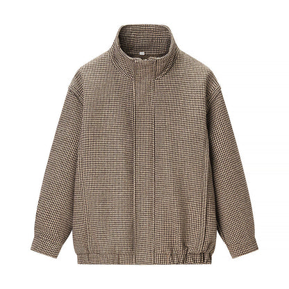 Damen Utility-Jacke Kariert Elastischer Bund Hochgeschlossen