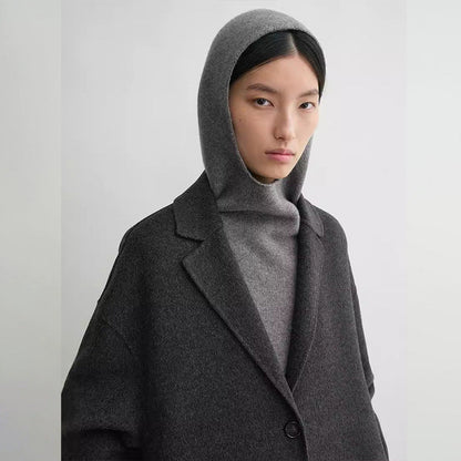 Damen Strickpullover mit Kapuze Kuschelfleece Grau