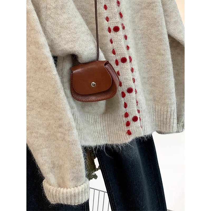 Damen Strickpullover Bunt Knöpfe Weich