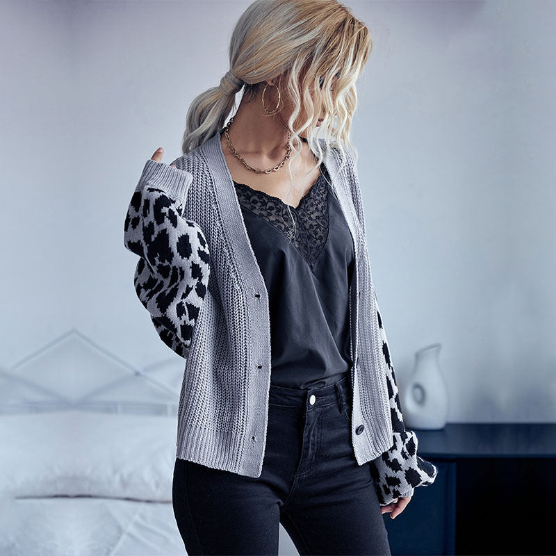 Damen Strickjacke Animalmuster Lässig Eveloria