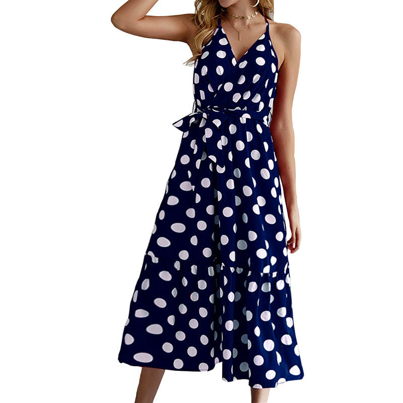 Damen Maxikleid Polka-Dots Rüschen Eveloria - Eveloria