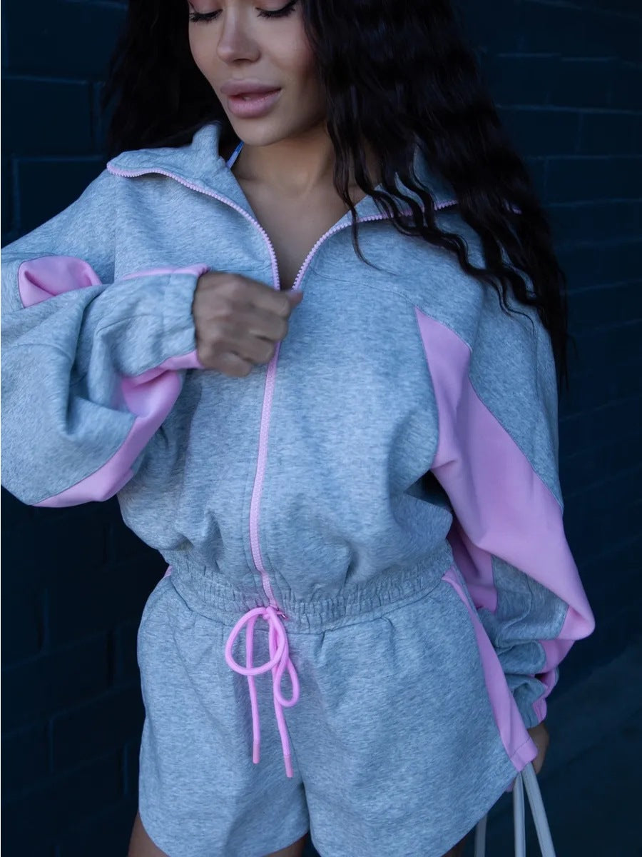 Eveloria Damen Sportjacke und Shorts-Set Lässig