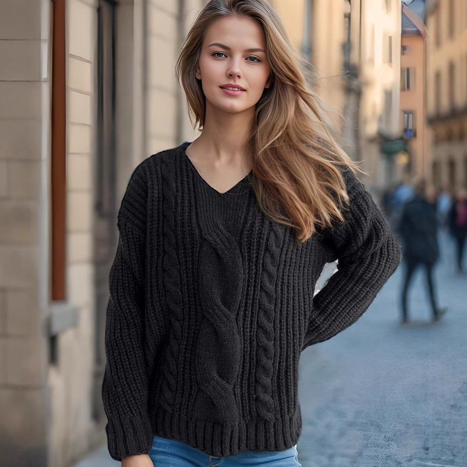 Damen Grobstrickpullover Zopfmuster Moderner Schnitt Eveloria