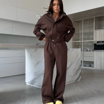 Damen Sportliches Jogging-Set Hochkragen Weites Design Eveloria