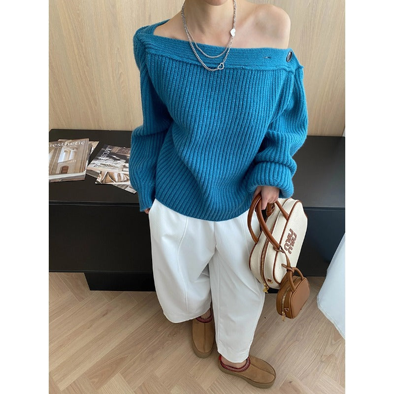 Damen Strickpullover Gemütlich Überhang Elegant Eveloria - Eveloria