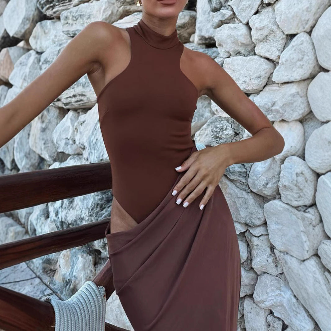 Damen Wickelkleid Hochgeschlossener Kragen Seitlicher Schlitz Eveloria