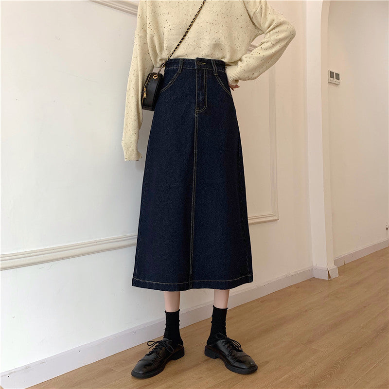 Damen Hochtailli Denim-Midi-Rock Eveloria