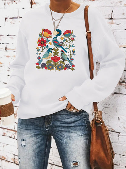 Damen Sweatshirt Floralmuster Lässig Grün Eveloria
