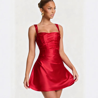 Damen Cocktailkleid Satin Quadrat-Ausschnitt Eveloria