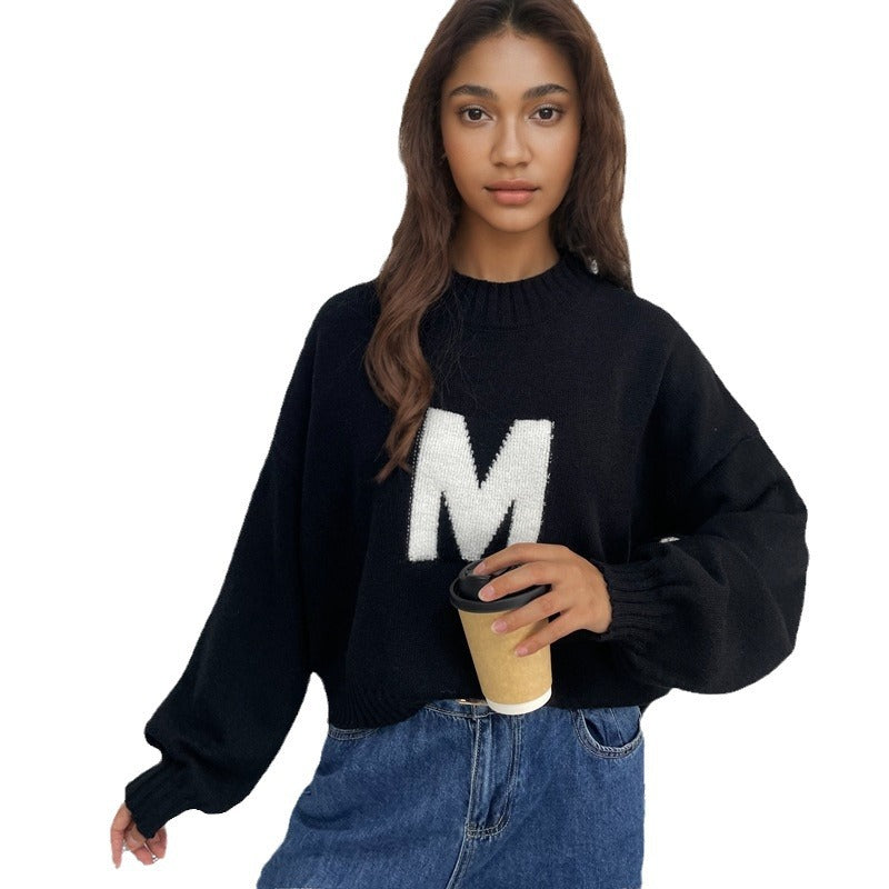 Damen Oversized Strickpullover mit Frontmotiv Eveloria