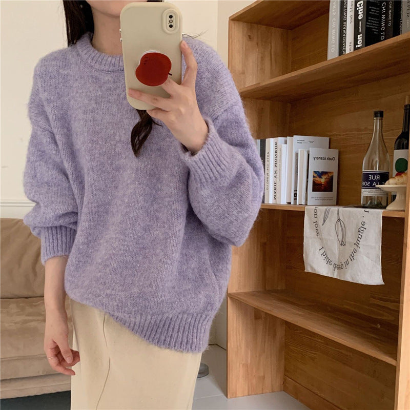 Damen Oversized Pullover Weiches Strick Grau