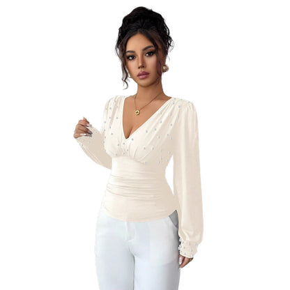Damen Blusenshirt V-Ausschnitt Verzierung Eveloria
