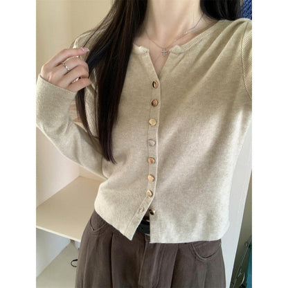 Damen Strickjacke Weich Knöpfe Beige Eveloria
