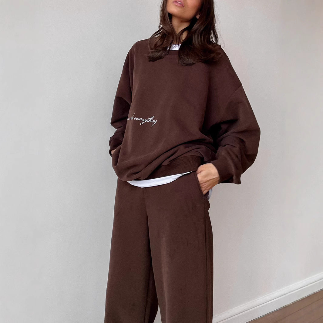 Damen Sweatshirt-Hosen-Set Elastischer Bund Bequem Grau Eveloria - Eveloria