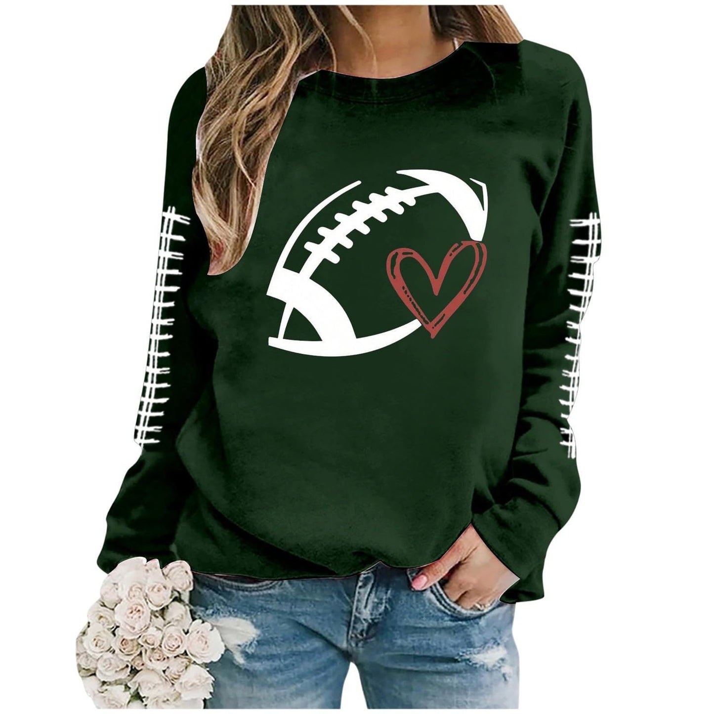 Damen Sweatshirt Fußball-Motiv Lässiger Schnitt Grau Eveloria