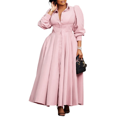 Damen Maxi-Hemdkleid mit Taillenbund Elegantes Design