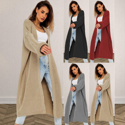 Damen Grobstrick Cardigan Offenes Frontdesign Tiefen Taschen Beige - Eveloria