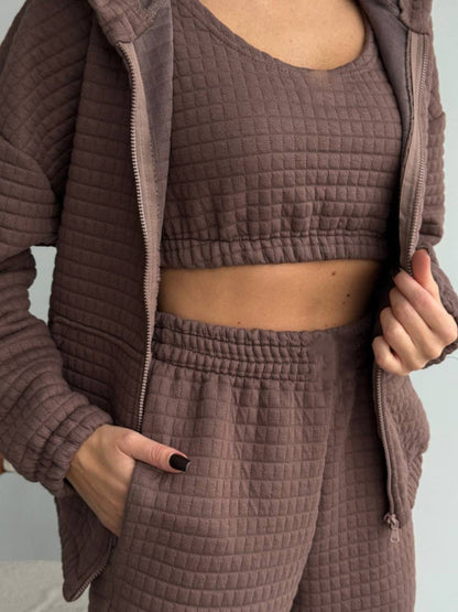 Damen Loungewear-Anzug Strukturiert Elastisch Beige