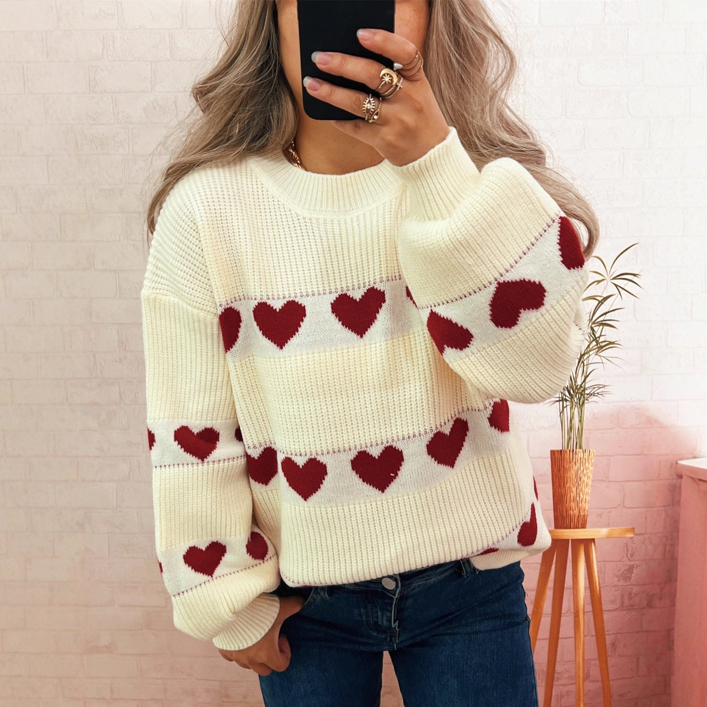 Damen Pullover Herzmuster Eveloria - Eveloria