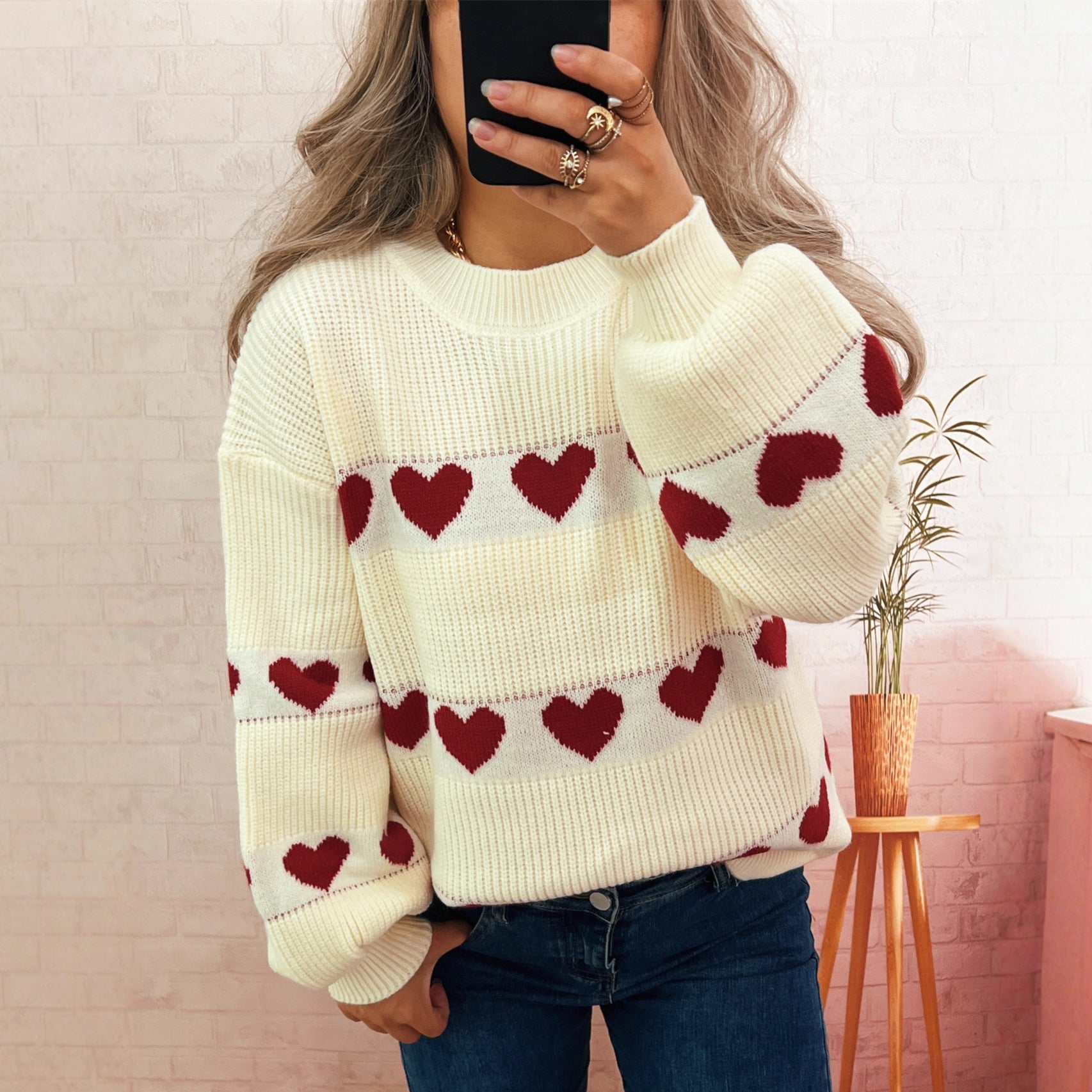 Damen Pullover Herzmuster Eveloria - Eveloria